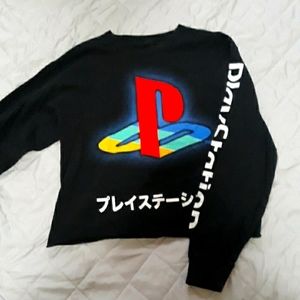 Cropped long sleeve graphic tee with Playstation logo